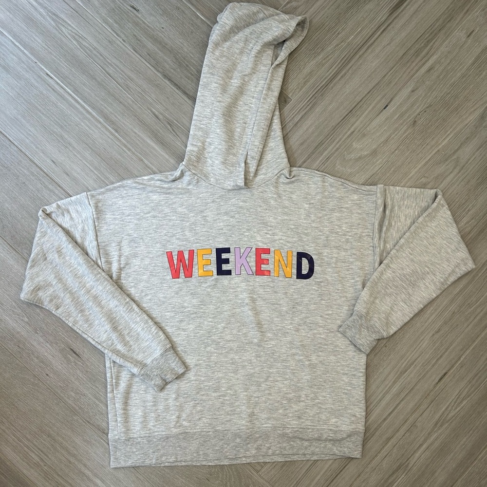 Gray Hoodie Sweatshirt with 'WEEKEND' Print by Marled Reunited Clothing Medium